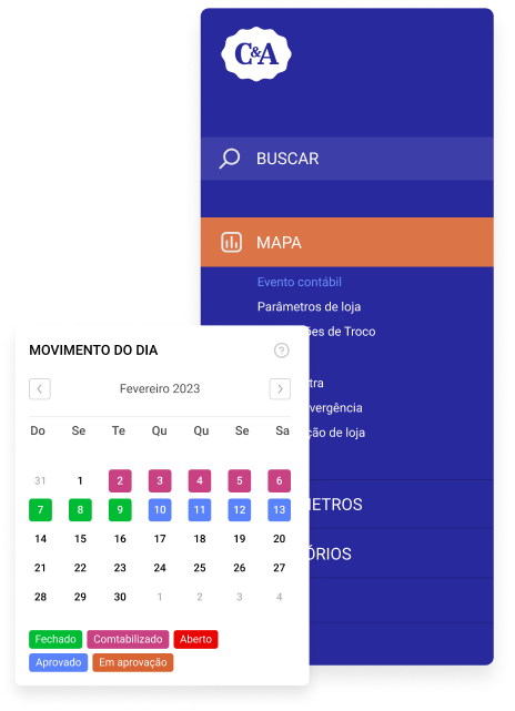 Menu de navegação reestruturado e card de movimento do dia