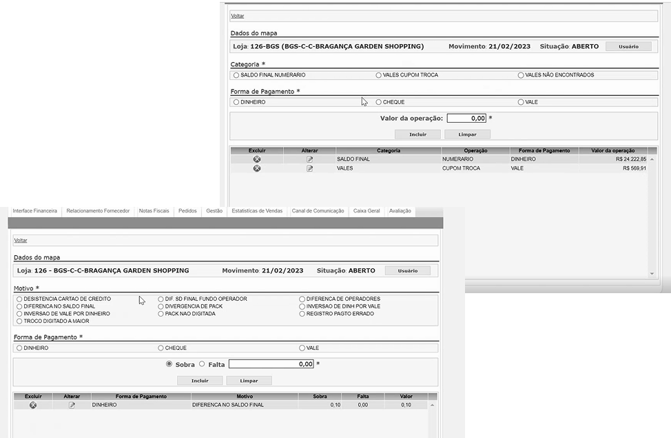 Interface legada C&A